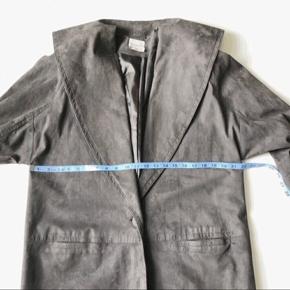 80s Vintage Faux Suede Cocoon Coat 1 Button Oversized Shawl Collar Slate Gray - Picture 10 of 12